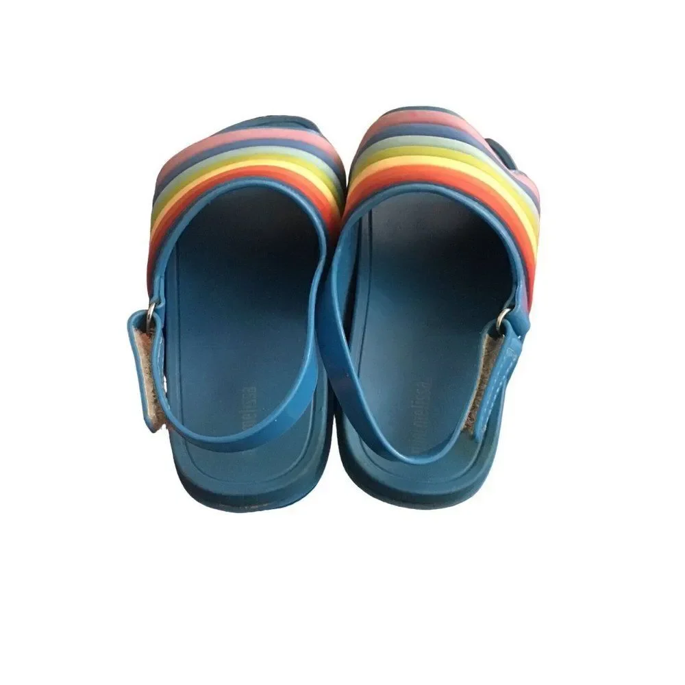 Mini Melissa Blue Kids Sandals with Rainbow Straps